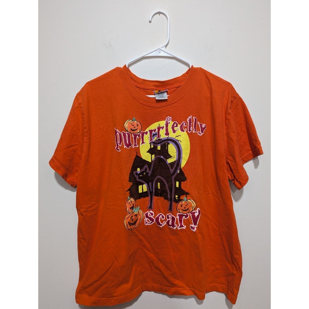VTG 90s Happy Halloween Black Cat Pumpkins PURRRRFECTLY SCARY T-shirt